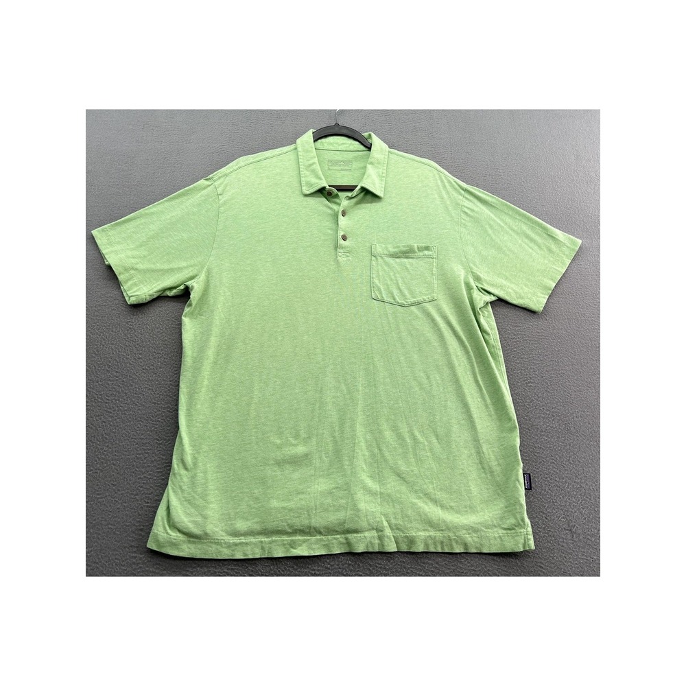Patagonia Polo Shirt Men's Large Green Organic Cotton Short Sleeve Shirt